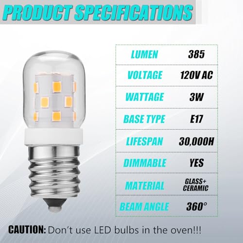 E17 Dimmable LED Microwave Light Bulb, 3W 40W Equivalent Warm White