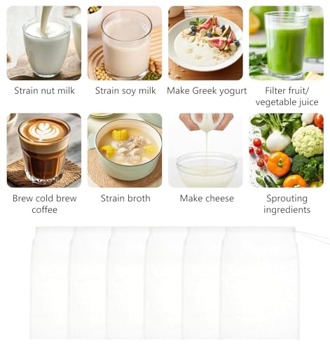 Reusable Nut Milk Bag Set - 6 Pack, 12x8 Inch Fine Mesh Strainer