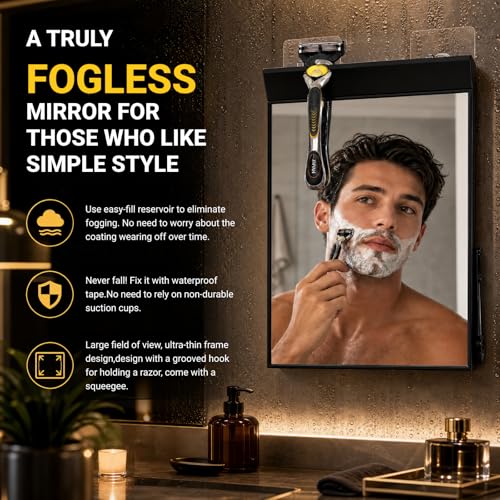 Fogless Shower Mirror for Shaving - Anti-Fog Bathroom Mirror with Razor Holder