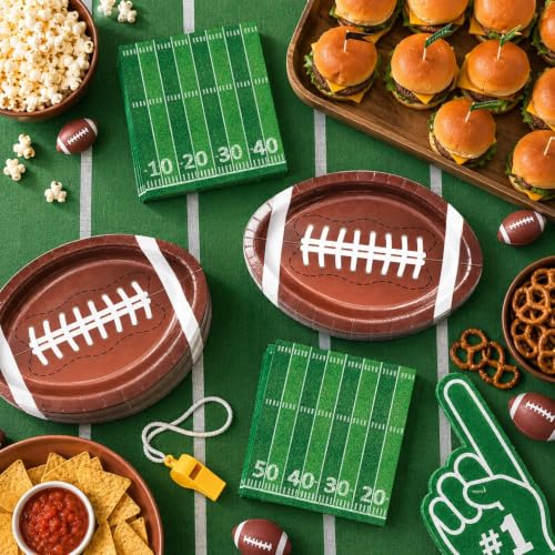 Football Party Decorations Set - 25 Football Plates & 25 Napkins
