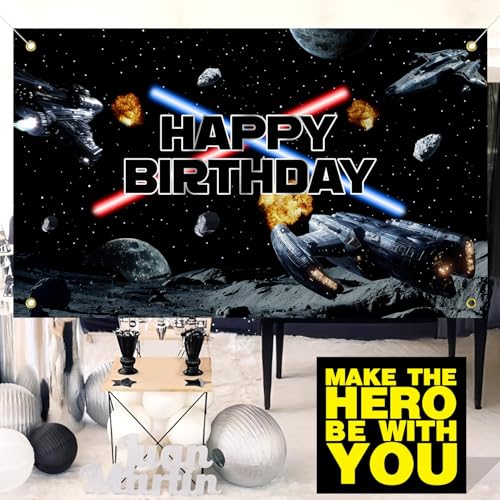 Space Battleship Birthday Backdrop Banner - 3x5ft Galactic Party Decor