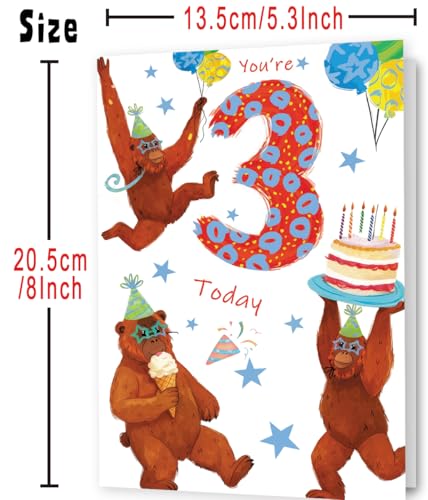 Missonemi 3rd Birthday Card for Boy - Double-Sided Greeting Card