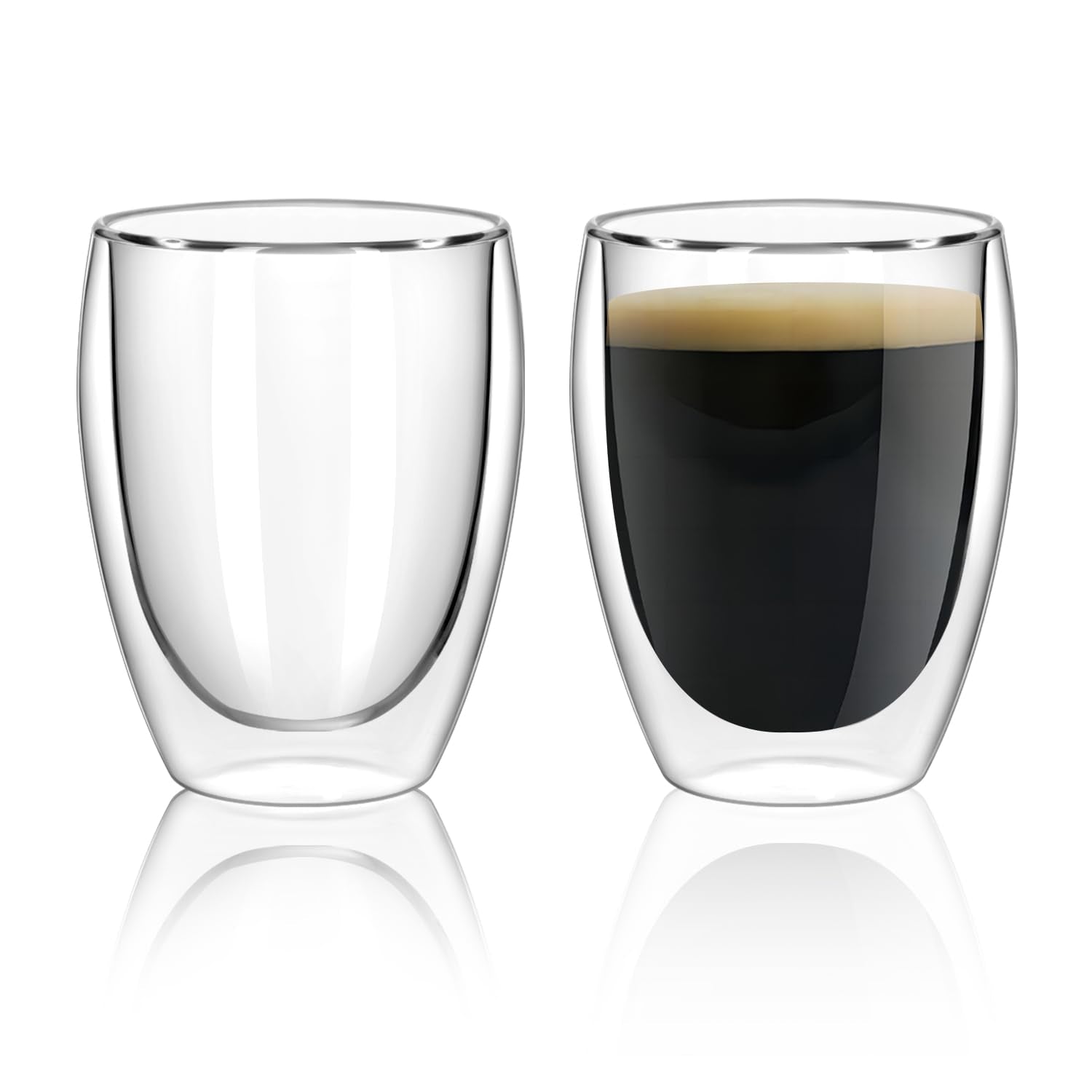 SCJHMY Glass Coffee Mugs Set of 2, Double Walled Clear Coffee Cups 12oz, Clear Latte Espresso Mugs for Milk Juice, Clear Glass Cappuccino Cup Glassware Gift for Christmas Birthday