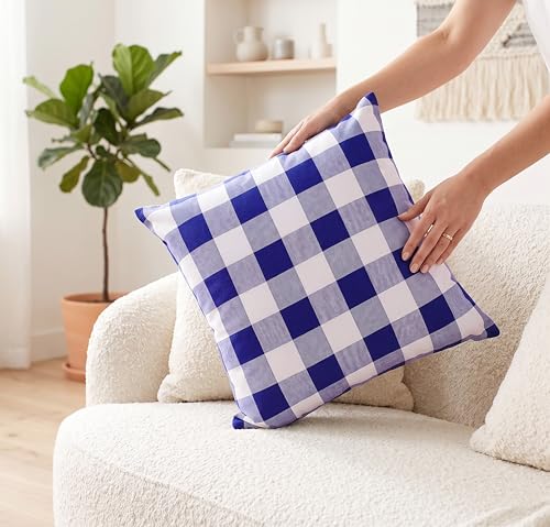 Buffalo Plaid Pillow Covers 18"x18" - Blue & White (Pack of 2)