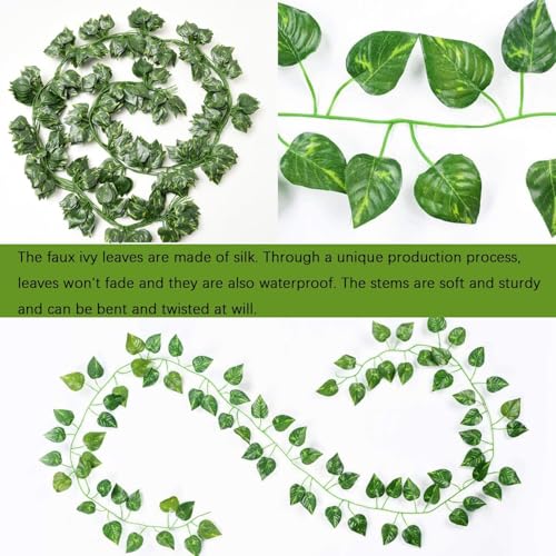 MVOVM 12 Pack Artificial Ivy Garland - 7ft Fake Greenery for Wedding & Home Decor