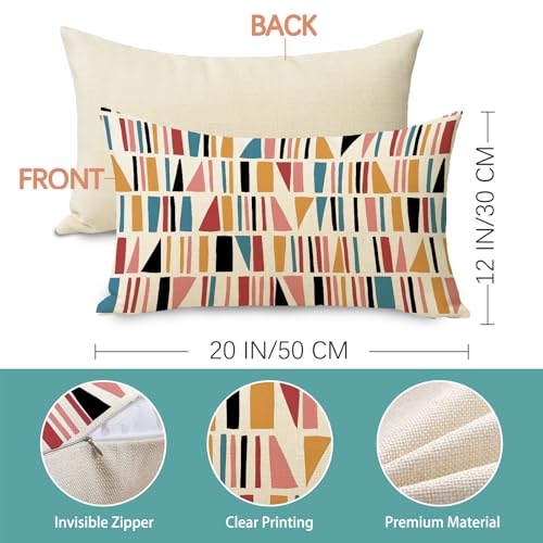 Geometric Decorative Throw Pillow Cover 12 x 20 - Cotton Linen