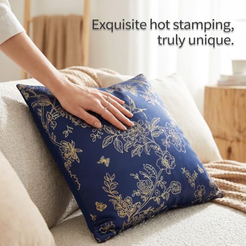 Blue and Gold Velvet Throw Pillow Covers 18x18 - 2-Pack