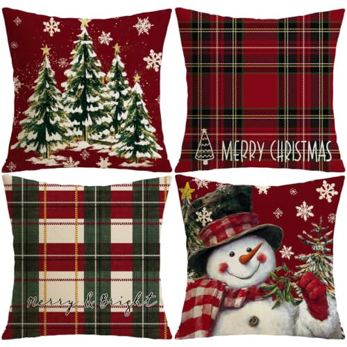 Artscope Christmas Throw Pillow Covers Set of 4 - Red 18x18 Inch Variation of THIS listing