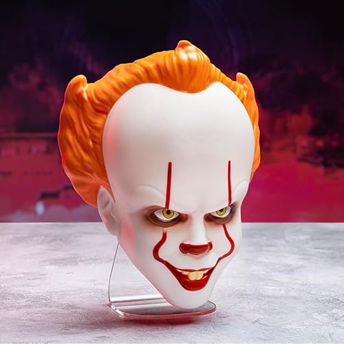 Paladone Pennywise Mask Light - Officially Licensed IT Mood Light, Wall Mountable or Free Standing Scary Halloween Decoration, Gift for Horror Movie Fans, USB Cable Included - 18cm