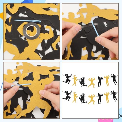Male Dance Party Bachelorette Banner - Gold & Black Glitter Decorations