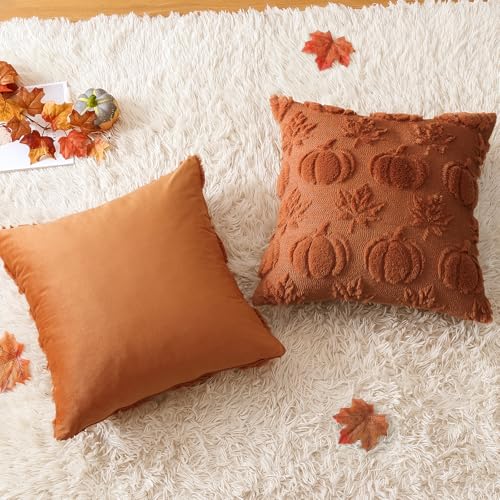 OTOSTAR Rust Pumpkin Maple Leaves Pillow Cover 14x14 Inch