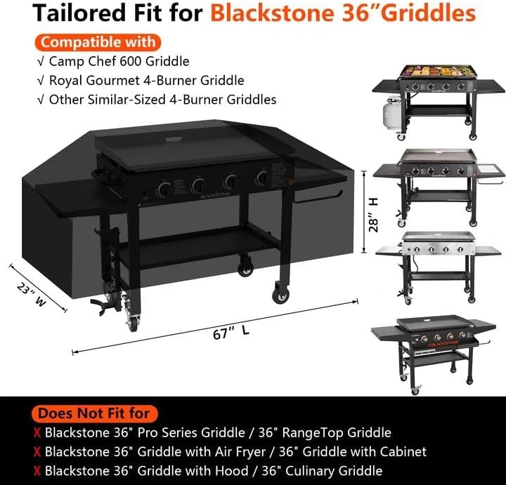 Blackstone Griddle Cover - Heavy Duty 1000D Waterproof Grill Protection | Fits 36" 4-Burner Models