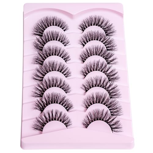 PAVONNE Cat Eye Wispy Faux Mink Lashes, 8D Fluffy 7 Pairs