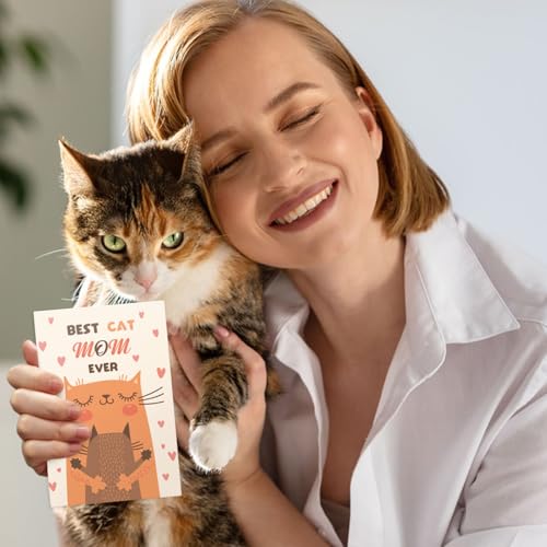 Cute Cat Mom Mother's Day Card - Best Cat Mom Ever with Envelope