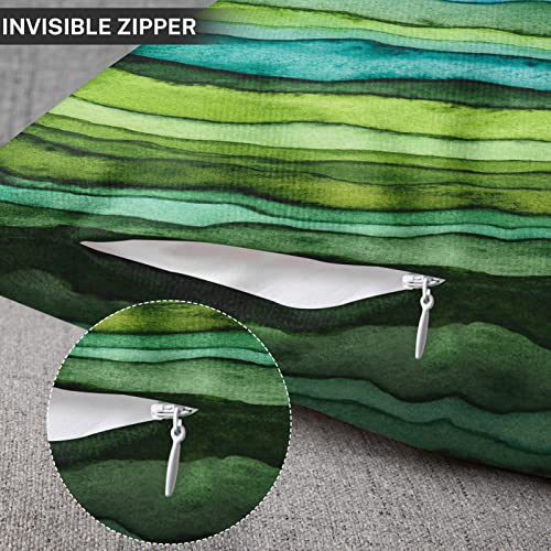 Golee Abstract Blue & Green Wave Throw Pillow Cover, 18x18 Inch Velvet