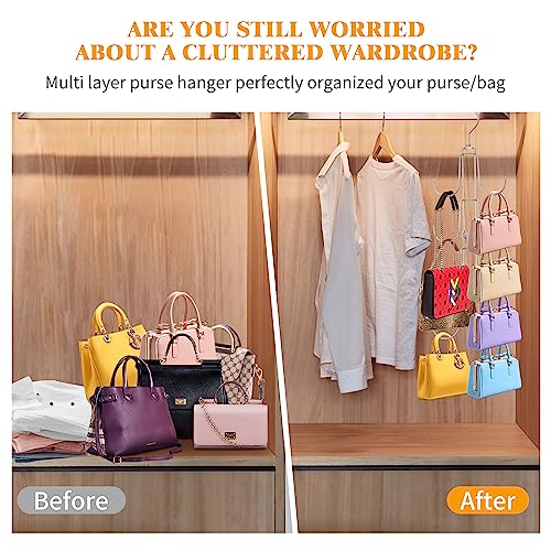 Baoswi 4-Tier Purse Organizer - Silver Metal Hanging Bag Holder