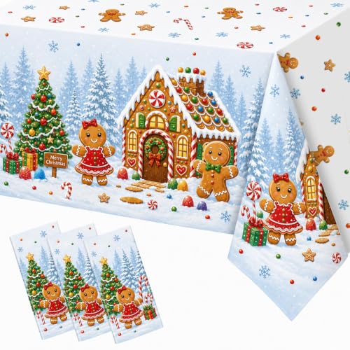 Christmas Gingerbread Tablecloths Set - Disposable Plastic Holiday Coverings