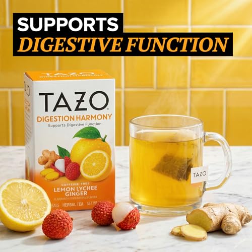 TAZO Digestion Harmony Herbal Tea Bags - Lemon Lychee Ginger, 16ct (6-Pack)