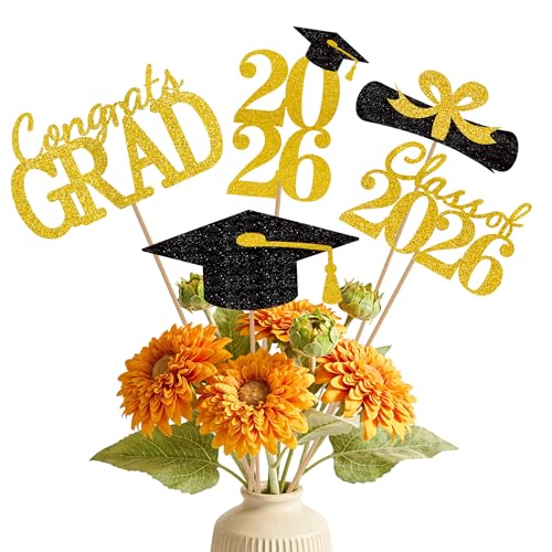 20Pcs Black Gold Graduation Centerpieces for Class of 2026