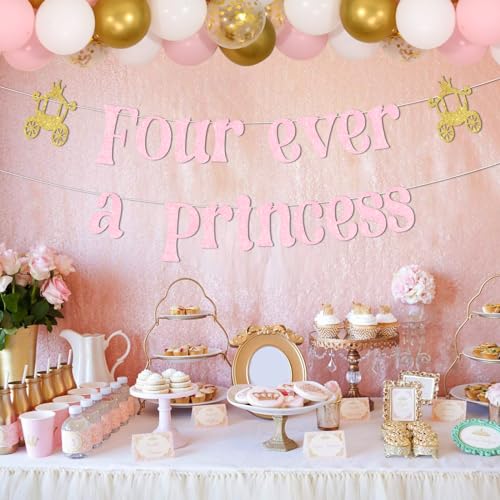 Four Ever A Princess 4th Birthday Banner Pink Gold Party Decorations