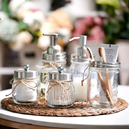 Amolliar 16oz Mason Jar Soap Dispenser with Brushed Nickel Pump