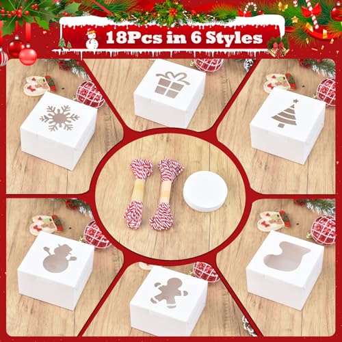 Christmas Cookie Gift Boxes with Window - 18 Pack, 4x4x2.5 Inch, White