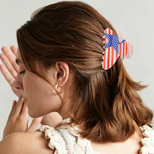 CURASA Patriotic American Flag Hair Claw Clips 3-Pack Set