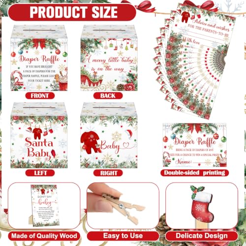 Christmas Baby Shower Game Set - Diaper Raffle Supplies with Santa Design