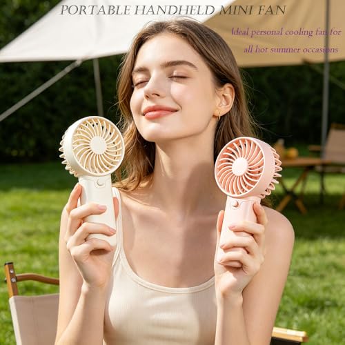 Portable Mini Fan - 2 Pack Battery Operated Handheld Fan with Lanyard in Pink & White