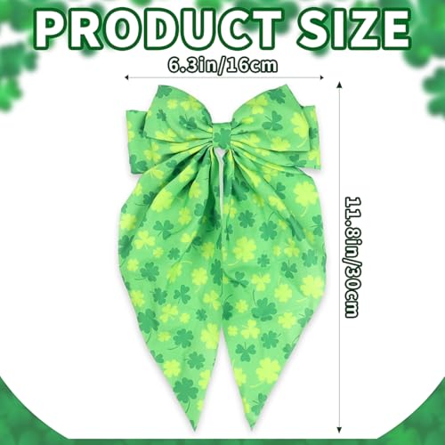 St. Patrick's Day Large Green Shamrock Bow Hair Clip Satin Barrette