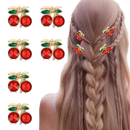 GAFATORY 6-Pack Mini Cherry Hair Claw Clips Non-Slip Rhinestone Hair Accessories