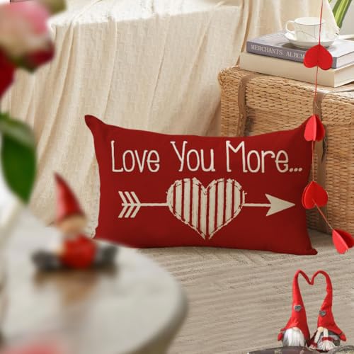 Valentine's Day Pillow Cover 12x20 Inch - Red Decorative Lumbar