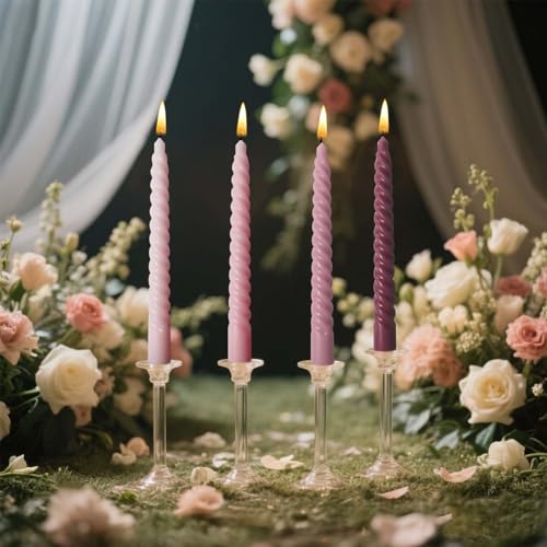 Kandelo 8-Inch Pink Spiral Taper Candles Set of 4 - Elegant Dinner & Wedding Decor
