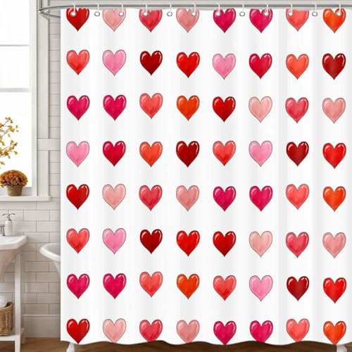 Valentine's Day Heart Shower Curtain - Red Romantic Fabric 72x72 Inch