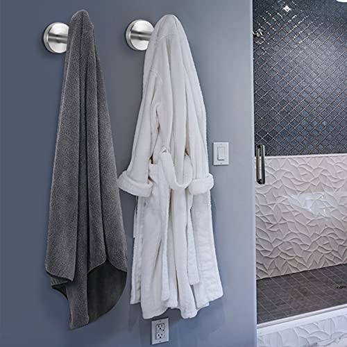 NearMoon Brushed Nickel Robe Hooks - Heavy Duty 4 Pack for Bathroom & Kitchen