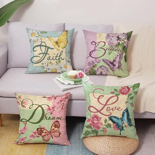 Spring Summer Inspirational Floral Decorative Throw Pillow Covers |