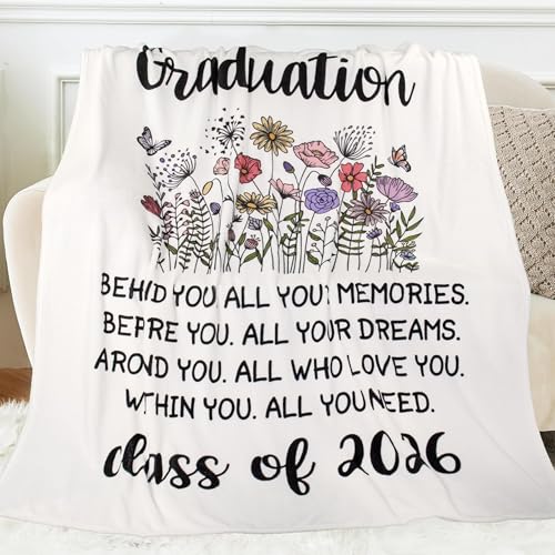 Class of 2026 Graduation Throw Blanket - Soft Flannel 50"x60" Gift for Her