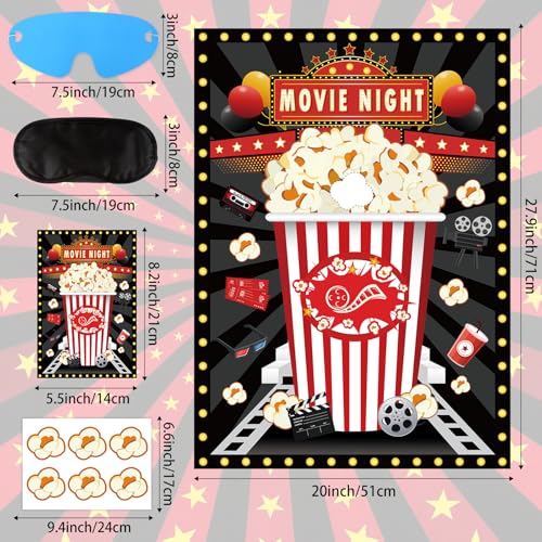 Pin The Popcorn Game Set - Movie Night Party Supplies for Kids