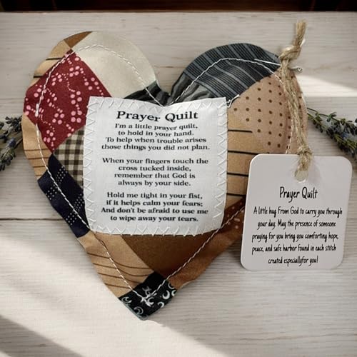 Mini Prayer Quilt Set - 2 Heart-Shaped Quilts with Cross, 4x4 inches