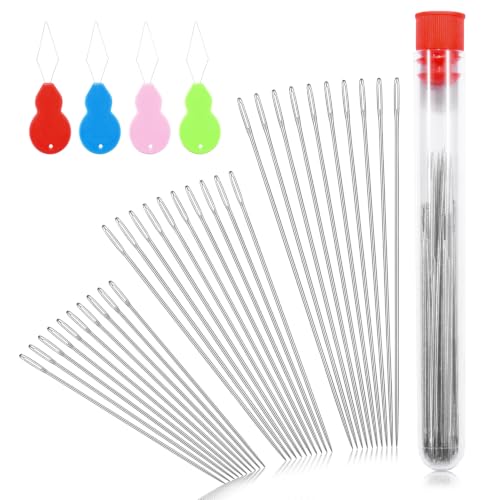 CooBigo Large Eye Hand Sewing Needles Set - 30 Pcs Stainless Steel Quilting & Embroidery Needles with Threaders and Vial