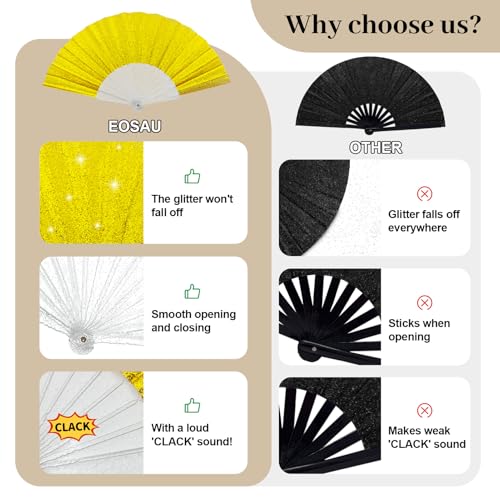 Gold Glitter Folding Hand Fan - 9" Clacking Rave Accessory