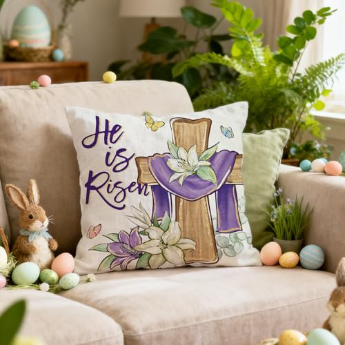 Easter Christian Decorative Throw Pillow Cover 16x16 Inches - Home Decor Accent