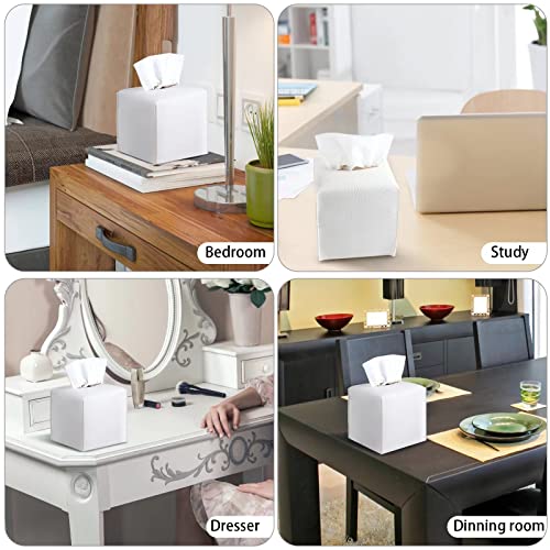 VIVIDLY White PU Leather Tissue Box Holder - 2 Pack, 5x5x5 inches