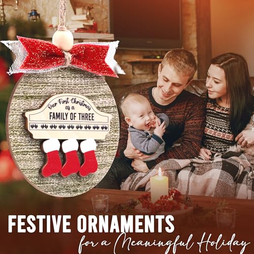 Family of 3 Christmas Ornament 2025 Wooden Holiday Keepsake