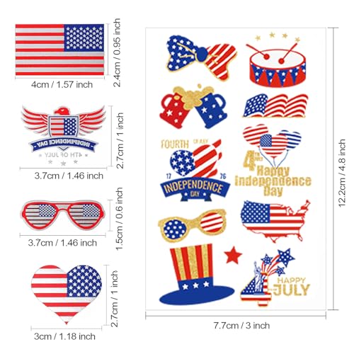 100 PCS 4th of July Temporary Tattoos Patriotic Stickers Party Favors