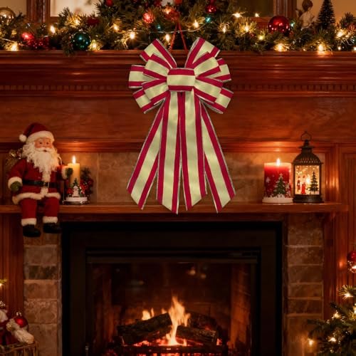 ABTOLS 25 Yards Christmas Wired Ribbons - Red & Gold Stripe Burlap for Holiday Decor