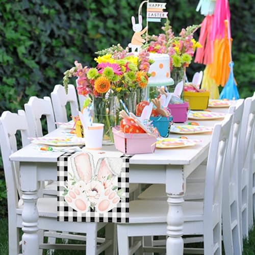 Easter Bunny Ears Table Runner 72x13 Inch - Buffalo Check Design