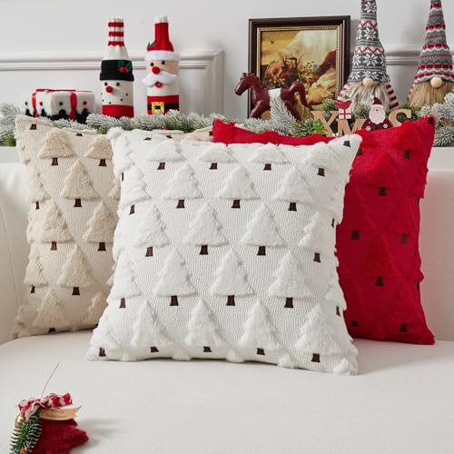 UGASA 18x18 Inch Christmas Pillow Covers Set of 2 Dark Green Faux Fur Holiday Decor