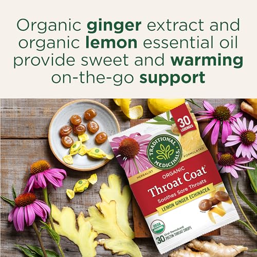 Traditional Medicinals Throat Coat Lozenges, Lemon Ginger, 60 Count Pack
