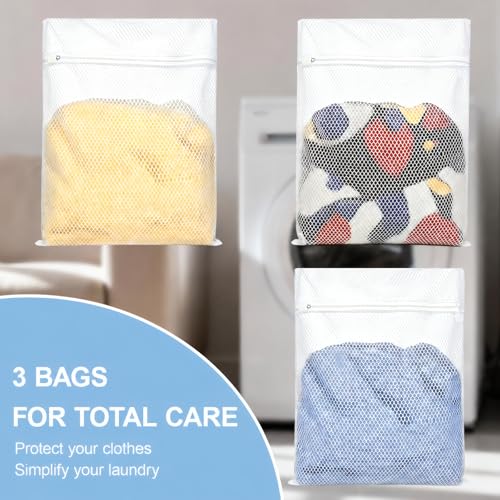 Durable Honeycomb Mesh Laundry Bags 3 Pack with Auto-Lock Zippers